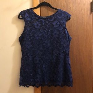 River Island Navy Lace Illusion Peplum Top